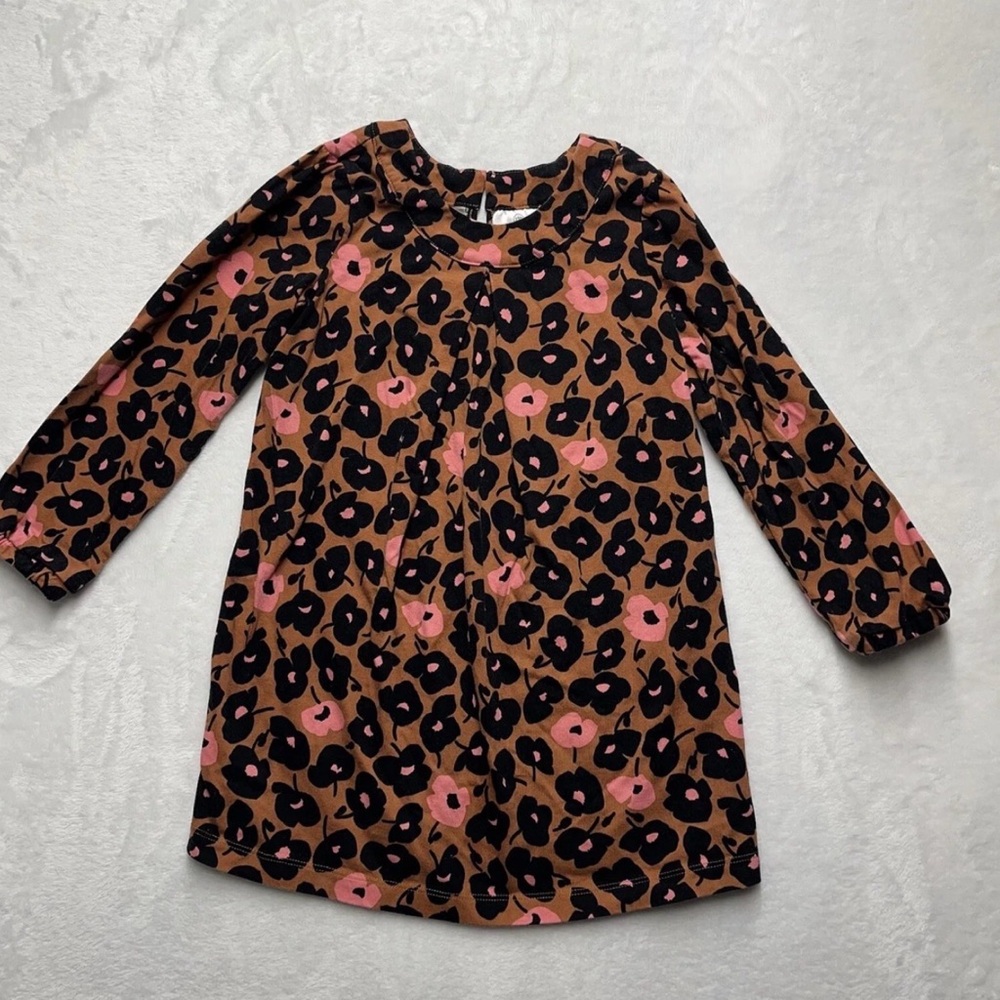 Hanna Andersson Long Sleeve Dress Girls 8 Brown Pink Floral
